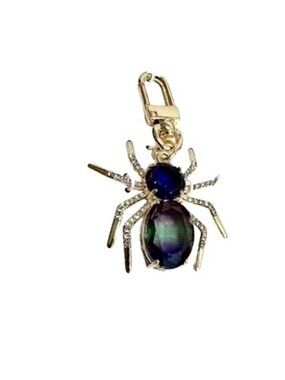 True to Form Spider Bag Charm Iridescent Crystal and Glass CZ Gold Tone Clip NIB